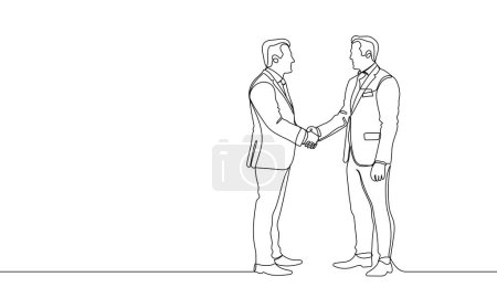 Continuous one line drawing, business partners, clients shaking hands, concluding a deal, an agreement. Business concept. Vector graphic illustration of one line drawing