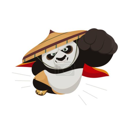 Téléchargez les illustrations : Le panda vole vers l'avant avec une super force. Kung Fu. Illustration vectorielle - en licence libre de droit