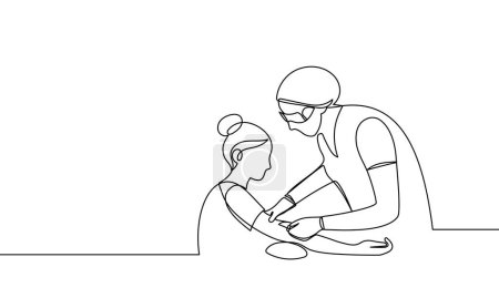 Illustration for A continuous line nurse takes blood from a vein, gives an injection, and draws blood for laboratory analysis. Medical manipulation. National Nurses Day. Line art vector - Royalty Free Image