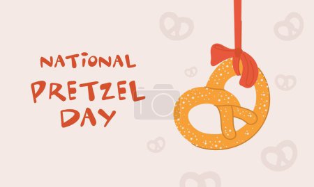 Bannière de la Journée nationale du bretzel. Délicieux produits de boulangerie au sel. Illustration linéaire plane vectorielle