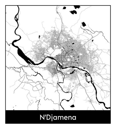Illustration for N Djamena Chad Africa City map black white vector illustration - Royalty Free Image