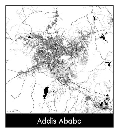 Illustration pour Addis-Abeba Ethiopie Afrique Carte de la ville illustration vectorielle noir blanc - image libre de droit