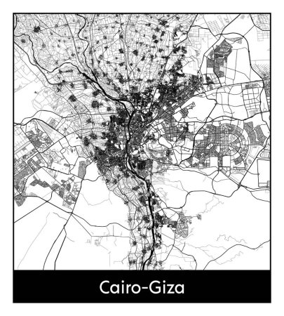 Illustration for Cairo-Giza Egypt Africa City map black white vector illustration - Royalty Free Image