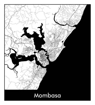 Illustration for Mombasa Kenya Africa City map black white vector illustration - Royalty Free Image