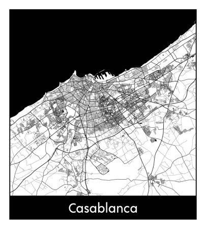 Illustration for Casablanca Morocco Africa City map black white vector illustration - Royalty Free Image