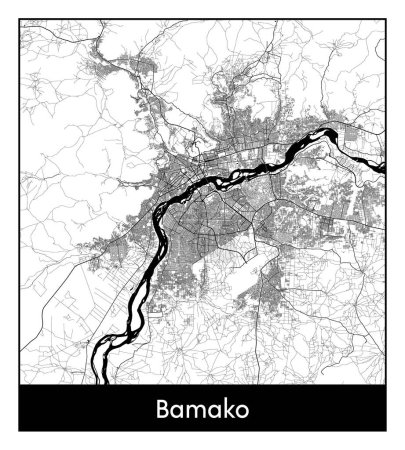 Illustration for Bamako Mali Africa City map black white vector illustration - Royalty Free Image