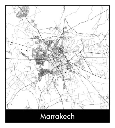 Téléchargez les illustrations : Marrakech Maroc Afrique Plan de la ville illustration vectorielle noir blanc - en licence libre de droit