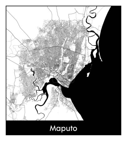 Ilustración de Maputo Mozambique África Mapa de la ciudad negro blanco vector ilustración - Imagen libre de derechos