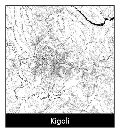 Illustration for Kigali Rwanda Africa City map black white vector illustration - Royalty Free Image