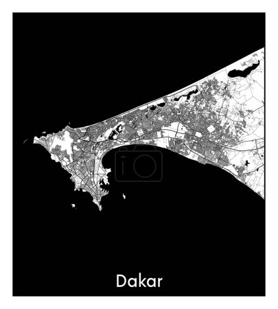 Téléchargez les illustrations : Dakar Sénégal Afrique Carte de la ville illustration vectorielle noir blanc - en licence libre de droit