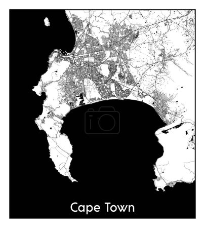 Illustration for Cape Town South Africa Africa City map black white vector illustration - Royalty Free Image