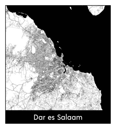 Illustration for Dar es Salaam Tanzania Africa City map black white vector illustration - Royalty Free Image