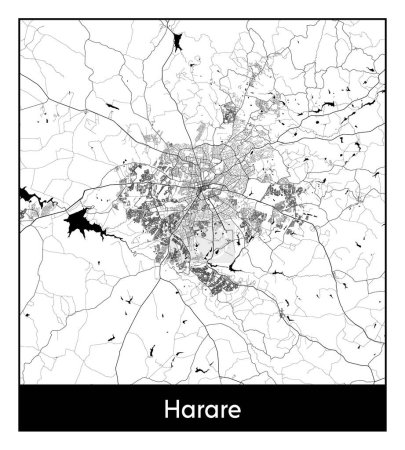 Illustration for Harare Zimbabwe Africa City map black white vector illustration - Royalty Free Image