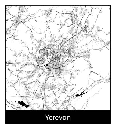 Téléchargez les illustrations : Erevan Arménie Asie Carte de la ville illustration vectorielle noir blanc - en licence libre de droit