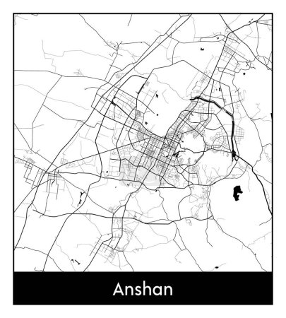 Illustration pour Anshan Chine Asie Carte de la ville illustration vectorielle noir blanc - image libre de droit
