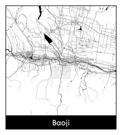 Illustration for Baoji China Asia City map black white vector illustration - Royalty Free Image