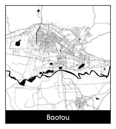Illustration for Baotou China Asia City map black white vector illustration - Royalty Free Image