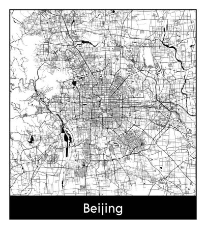 Illustration for Beijing China Asia City map black white vector illustration - Royalty Free Image