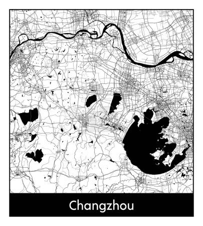 Illustration for Changzhou China Asia City map black white vector illustration - Royalty Free Image