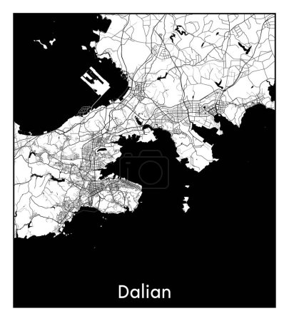 Illustration for Dalian China Asia City map black white vector illustration - Royalty Free Image