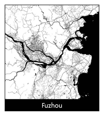 Ilustración de Fuzhou China Asia City mapa negro blanco vector ilustración - Imagen libre de derechos