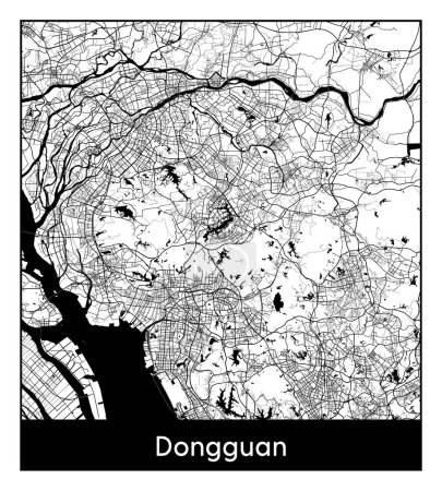 Illustration for Dongguan China Asia City map black white vector illustration - Royalty Free Image