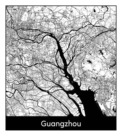 Illustration for Guangzhou China Asia City map black white vector illustration - Royalty Free Image