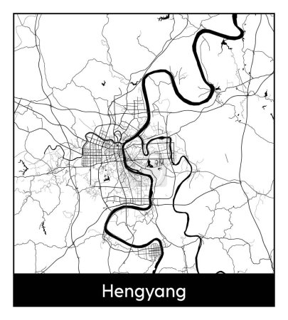 Illustration for Hengyang China Asia City map black white vector illustration - Royalty Free Image