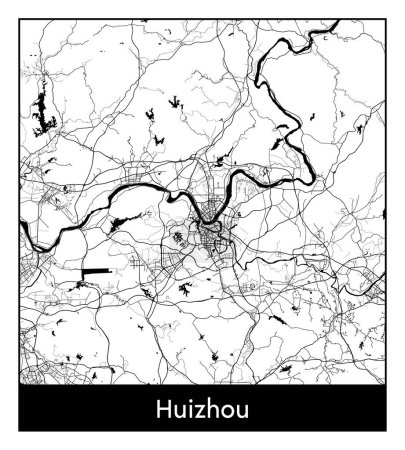 Illustration for Huizhou China Asia City map black white vector illustration - Royalty Free Image
