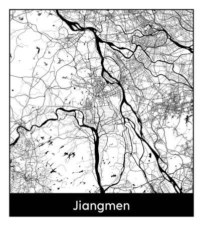 Illustration for Jiangmen China Asia City map black white vector illustration - Royalty Free Image