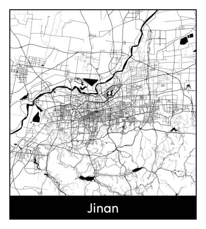 Illustration for Jinan China Asia City map black white vector illustration - Royalty Free Image