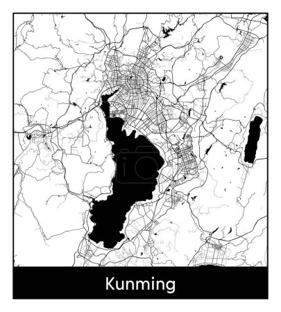 Illustration for Kunming China Asia City map black white vector illustration - Royalty Free Image