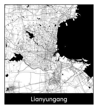Illustration for Lianyungang China Asia City map black white vector illustration - Royalty Free Image