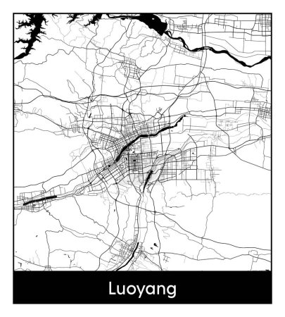 Illustration for Luoyang China Asia City map black white vector illustration - Royalty Free Image