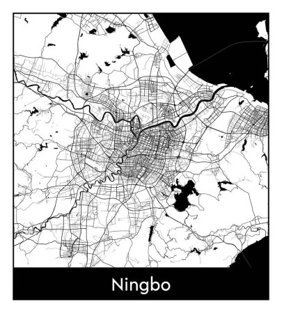 Illustration for Ningbo China Asia City map black white vector illustration - Royalty Free Image
