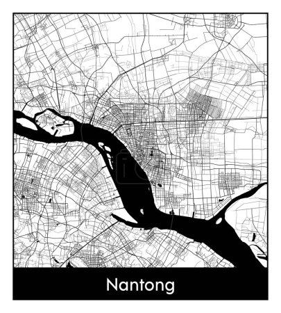 Illustration for Nantong China Asia City map black white vector illustration - Royalty Free Image