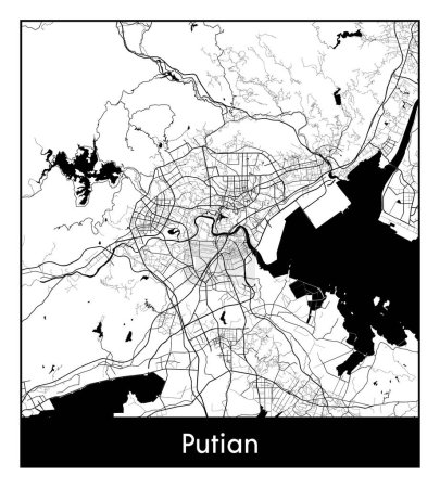 Illustration for Putian China Asia City map black white vector illustration - Royalty Free Image