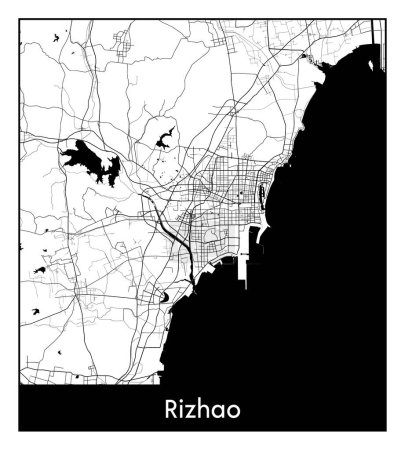 Illustration for Rizhao China Asia City map black white vector illustration - Royalty Free Image