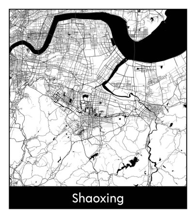 Illustration for Shaoxing China Asia City map black white vector illustration - Royalty Free Image