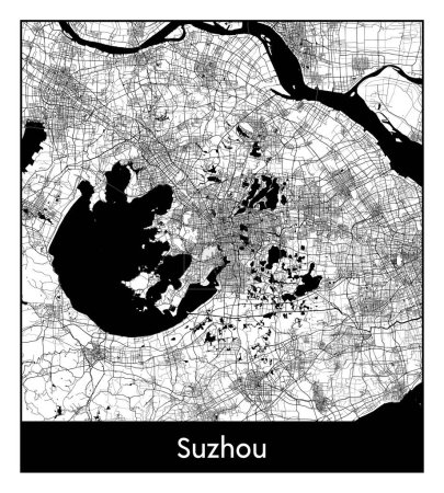 Illustration for Suzhou China Asia City map black white vector illustration - Royalty Free Image