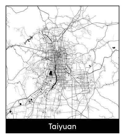 Illustration for Taiyuan China Asia City map black white vector illustration - Royalty Free Image