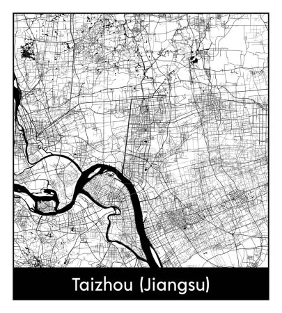 Illustration for Taizhou Jiangsu China Asia City map black white vector illustration - Royalty Free Image