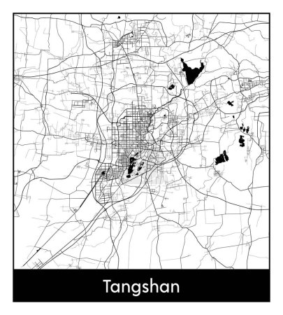 Illustration for Tangshan China Asia City map black white vector illustration - Royalty Free Image