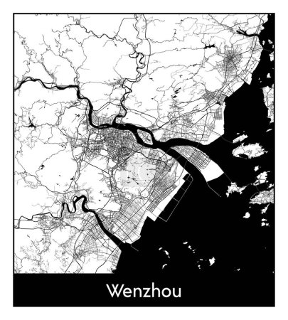 Illustration for Wenzhou China Asia City map black white vector illustration - Royalty Free Image
