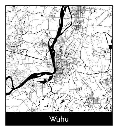 Illustration for Wuhu China Asia City map black white vector illustration - Royalty Free Image