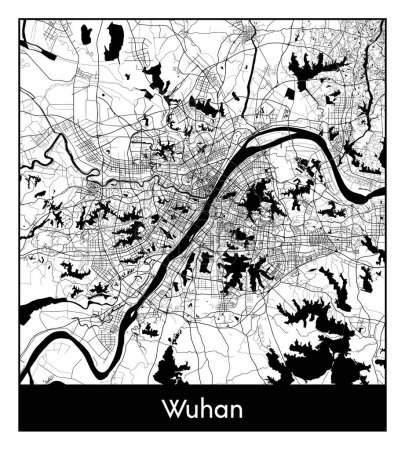 Illustration for Wuhan China Asia City map black white vector illustration - Royalty Free Image
