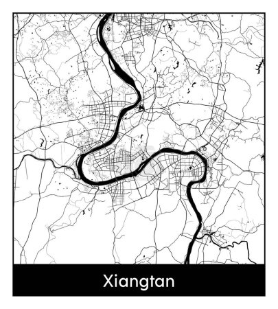 Illustration for Xiangtan China Asia City map black white vector illustration - Royalty Free Image