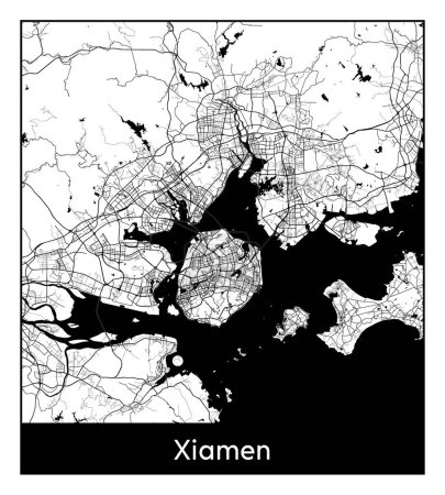 Illustration for Xiamen China Asia City map black white vector illustration - Royalty Free Image