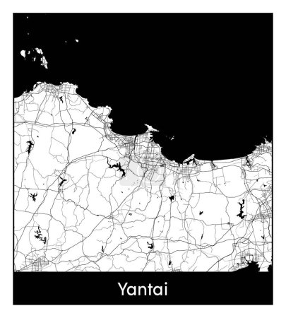 Illustration for Yantai China Asia City map black white vector illustration - Royalty Free Image