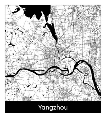 Illustration for Yangzhou China Asia City map black white vector illustration - Royalty Free Image